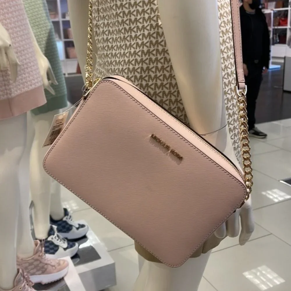 Michael Kors Jet Set Item Large East West Zip Crossbody Leather Powder Blush - Picture 12 of 16